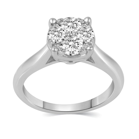 1/2Cttw to 1.00Cttw Natural Diamond Cluster Solitaire Ring Set in Sterling Silver - Fifth and Fine