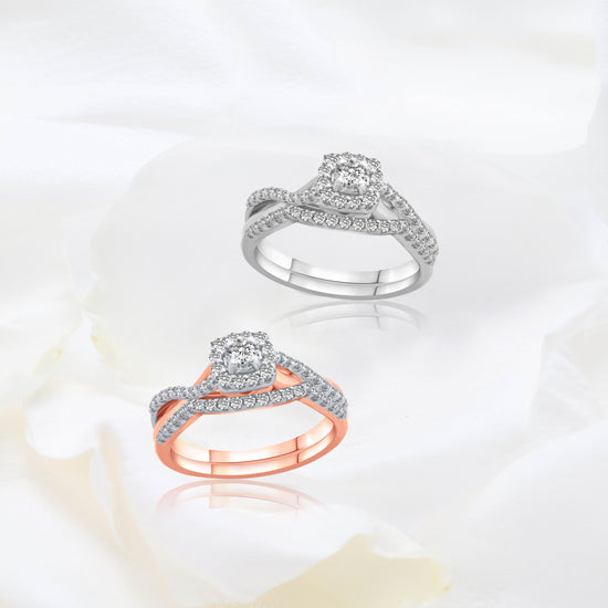 3/8 Cttw  (I1-I2 Clarity) Diamond Infinity Cushion Engagement Wedding Bridal Ring & Band in 14K Gold