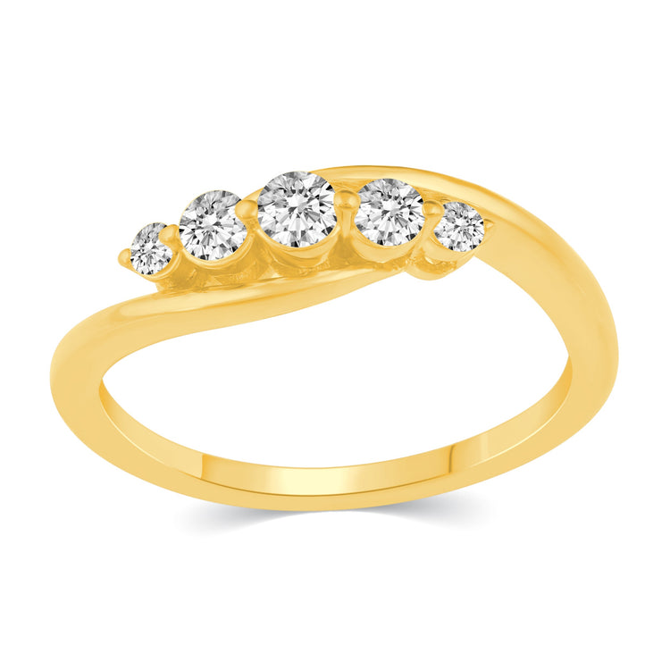 1/3Ct TW 5-Stone Diamond Journey Ring in Sterling Silver Yellow Gold