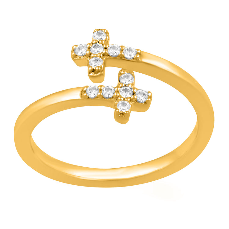 1/6 CT TW Diamond Cross Ring in Sterling Silver yellow gold