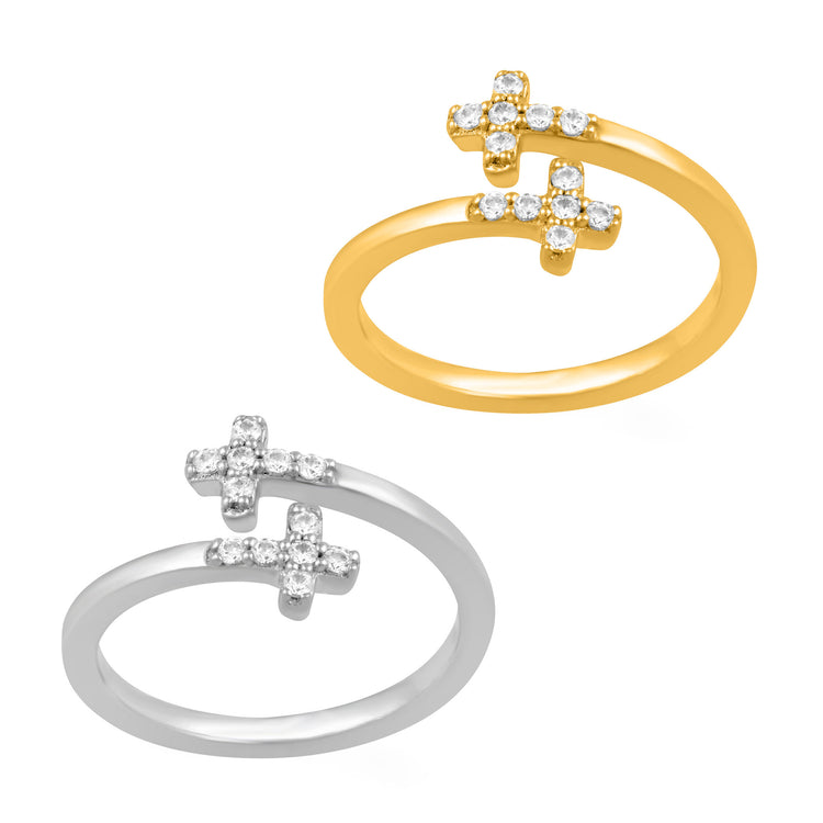 1/6 CT TW Diamond Cross Ring in Sterling Silver yellow gold