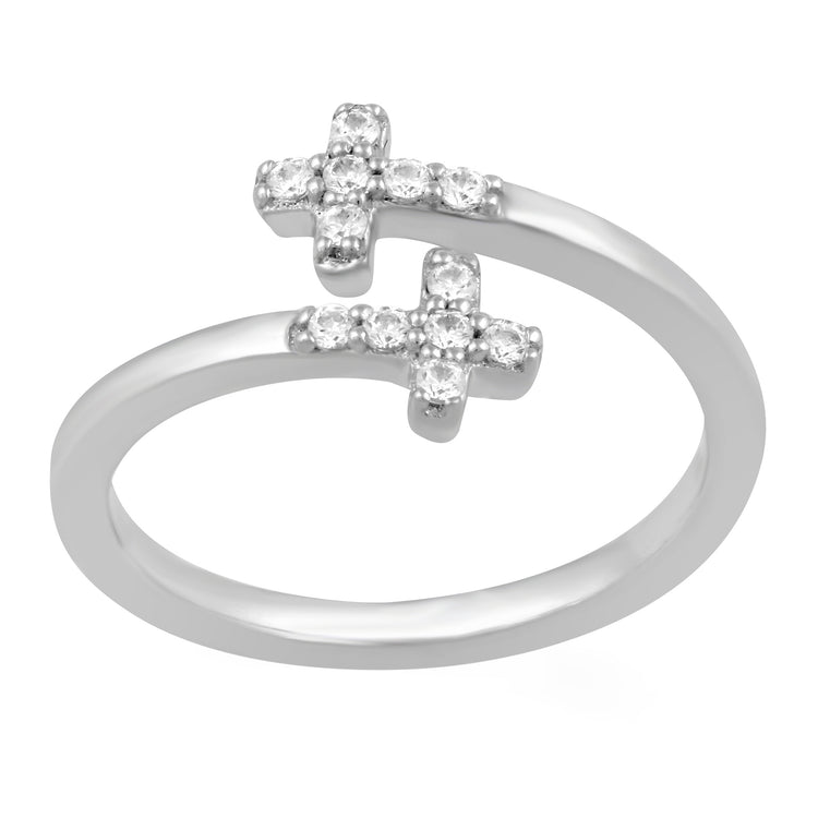 1/6 CT TW Diamond Cross Fashion Ring in Sterling Silver