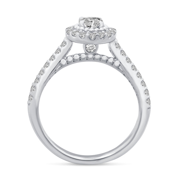 1 Cttw  (I1-I2 Clarity) Diamond Halo Engagement Wedding Bridal Ring & Band in 14K Gold