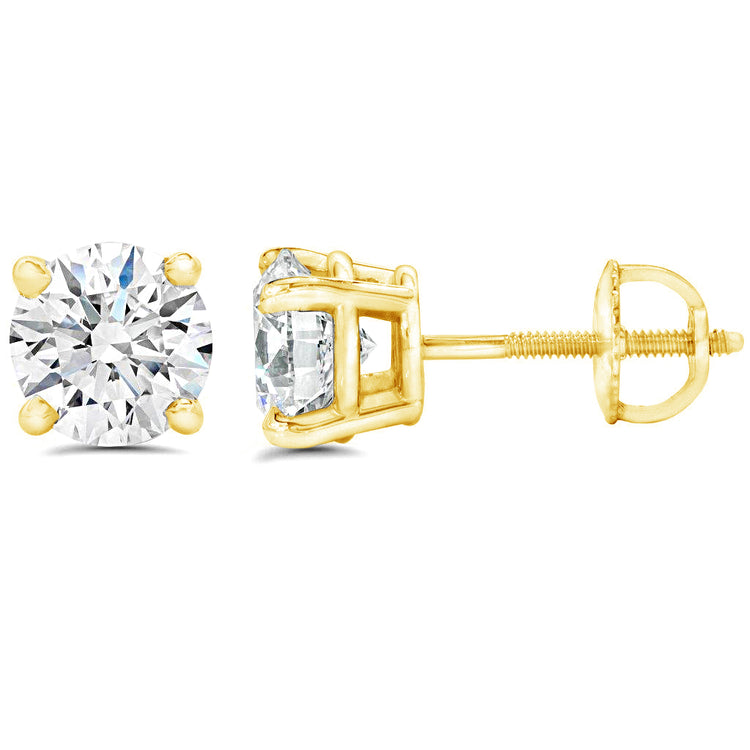 Certified (SI2-I1) 1/5ct tw to 2.00ct tw Natural Diamond Earrings-14K Gold-Screw Back 3/8 ctw (.40 CTW) / 14K Yellow Gold