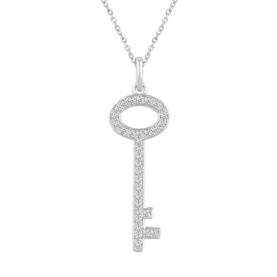 1/6CT TW Diamond Key Pendant in Sterling Silver with 18in Cable Chain