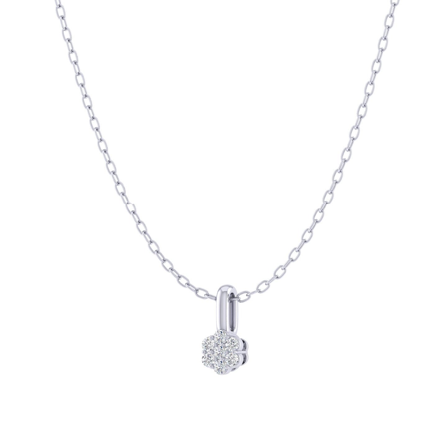 Womens Floral Cluster 1/40 Cttw Natural Diamond Pendant Necklace set in 925 Sterling Silver