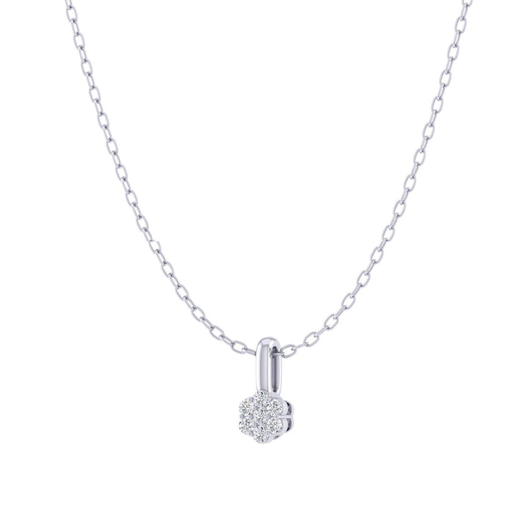 Womens Floral Cluster 1/40 Cttw Natural Diamond Pendant Necklace set in 925 Sterling Silver