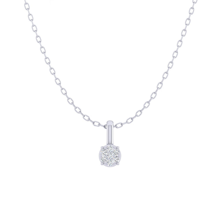 Floral Cluster 1/20 Cttw Natural Diamond Pendant Necklace set in 925 Sterling Silver