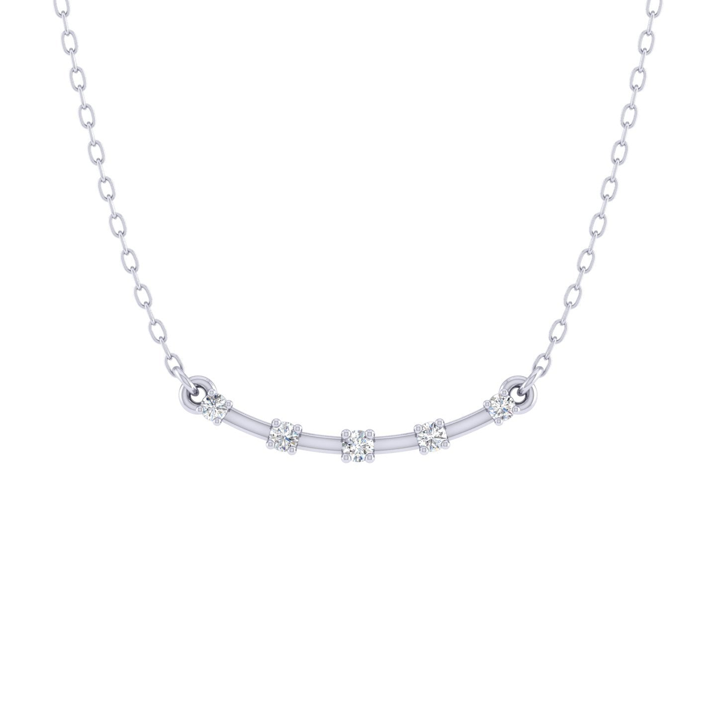 Curved Sideways Bar 1/20 Cttw Natural Diamond Pendant Necklace set in 925 Sterling Silver