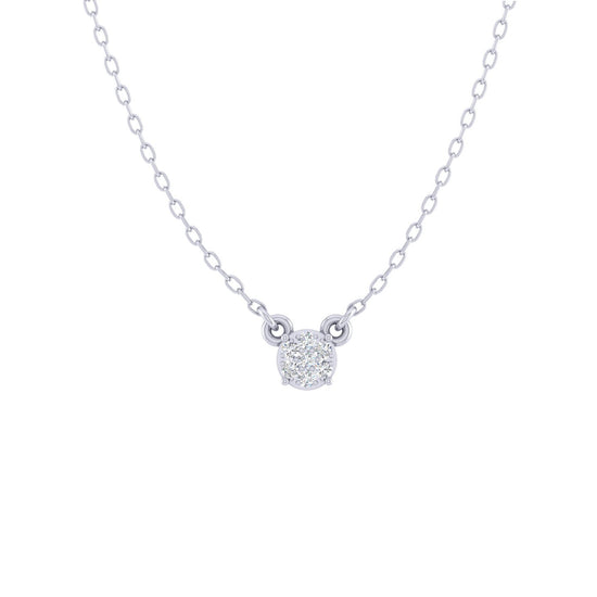 Round Cluster 1/20 Cttw Natural Diamond Pendant Necklace set in 925 Sterling Silver