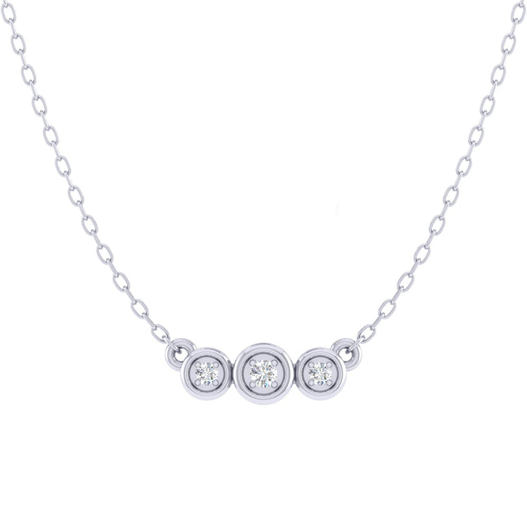 Curved Three Stone Bar 1/20 Cttw Natural Diamond Pendant Necklace set in 925 Sterling Silver