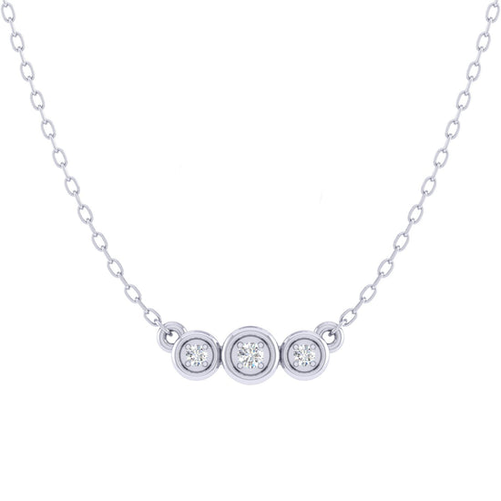 Curved Three Stone Bar 1/20 Cttw Natural Diamond Pendant Necklace set in 925 Sterling Silver