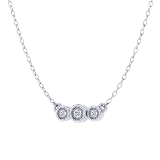 Curved Three Stone Bar 1/20 Cttw Natural Diamond Pendant Necklace set in 925 Sterling Silver