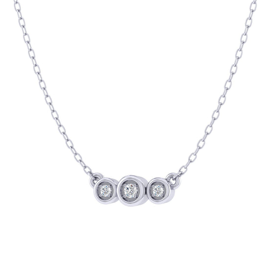 Curved Three Stone Bar 1/20 Cttw Natural Diamond Pendant Necklace set in 925 Sterling Silver