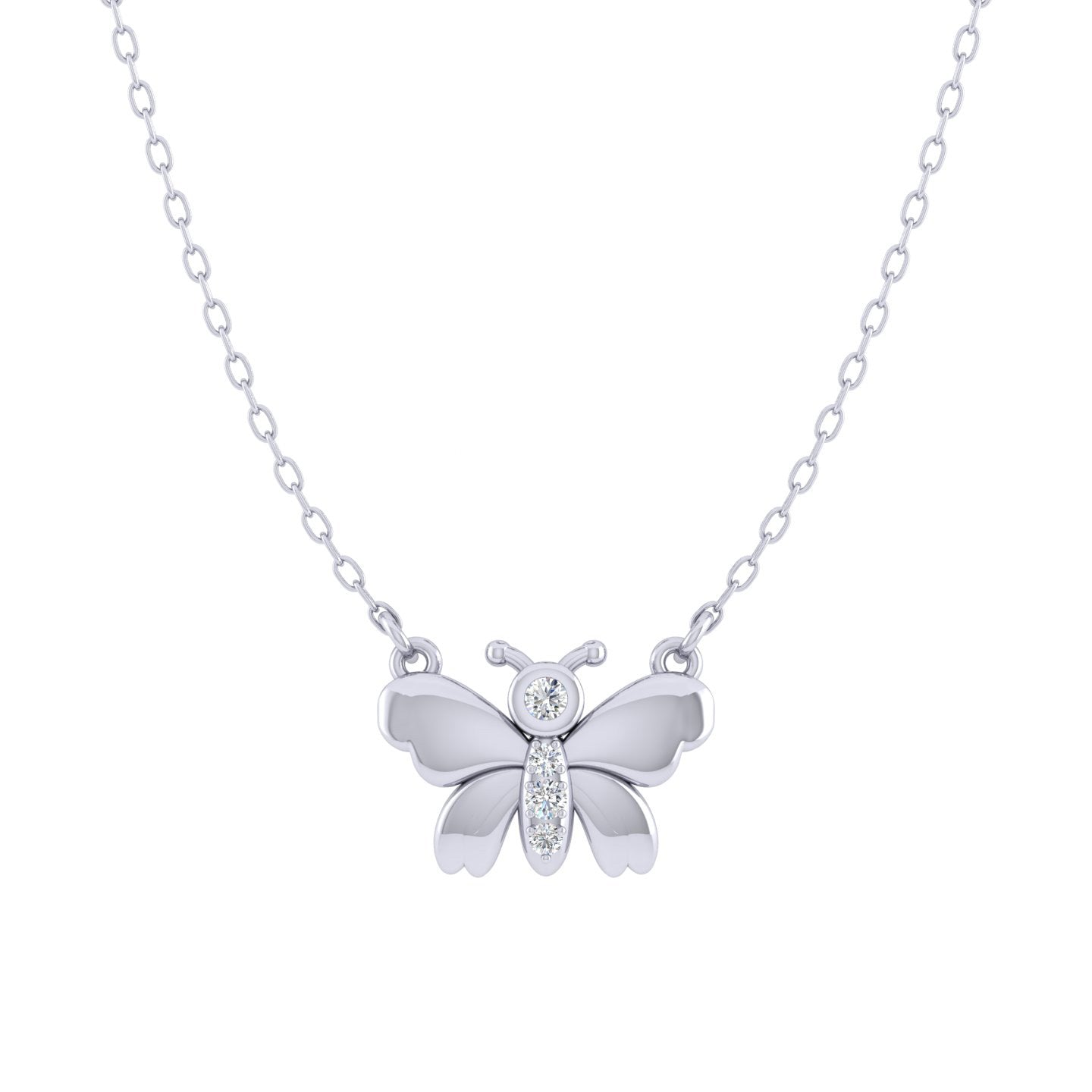Dainty Butterfly 1/20 Cttw Natural Diamond Pendant Necklace set in 925 Sterling Silver jewelry gift