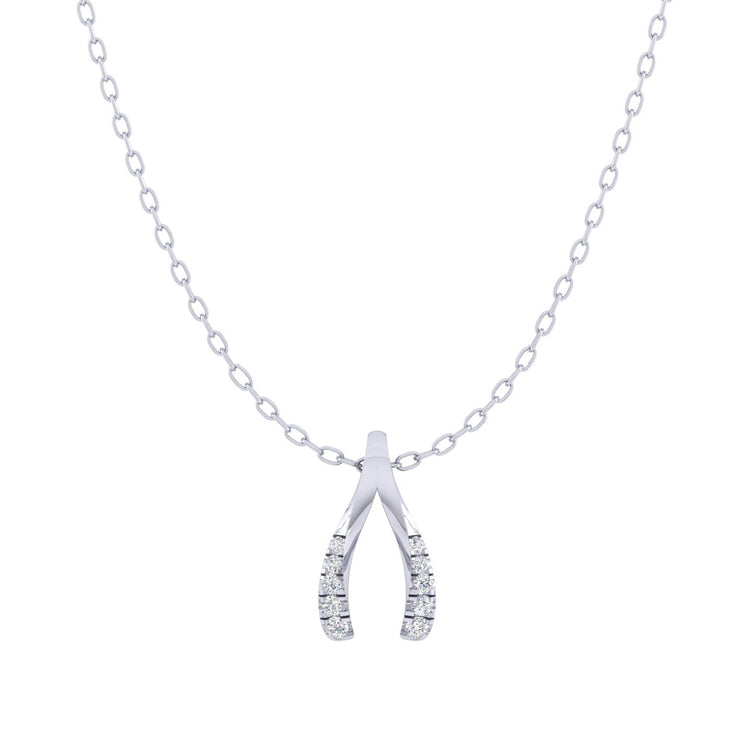 Lucky Wishbone 1/20 Cttw Natural Diamond Pendant Necklace set in 925 Sterling Silver