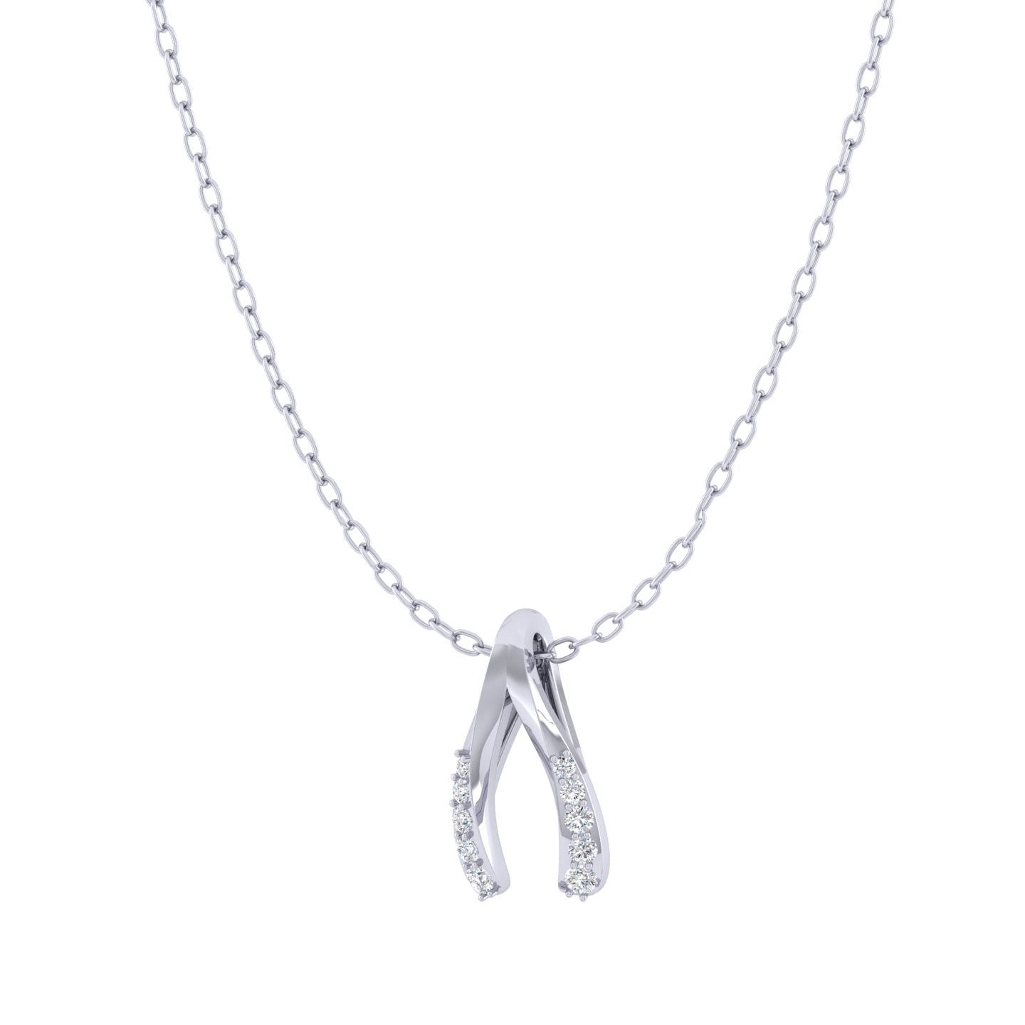 Lucky Wishbone 1/20 Cttw Natural Diamond Pendant Necklace set in 925 Sterling Silver