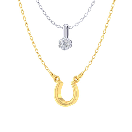 Floral and Horseshoe Layered 1/20 Cttw Natural Diamond Pendant Necklace set in 925 Sterling (Silver & Yellow Gold)… jewelry layering