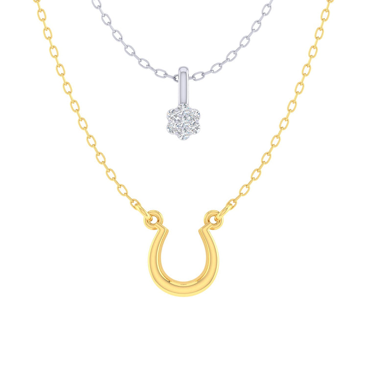 Floral and Horseshoe Layered 1/20 Cttw Natural Diamond Pendant Necklace set in 925 Sterling (Silver & Yellow Gold)…