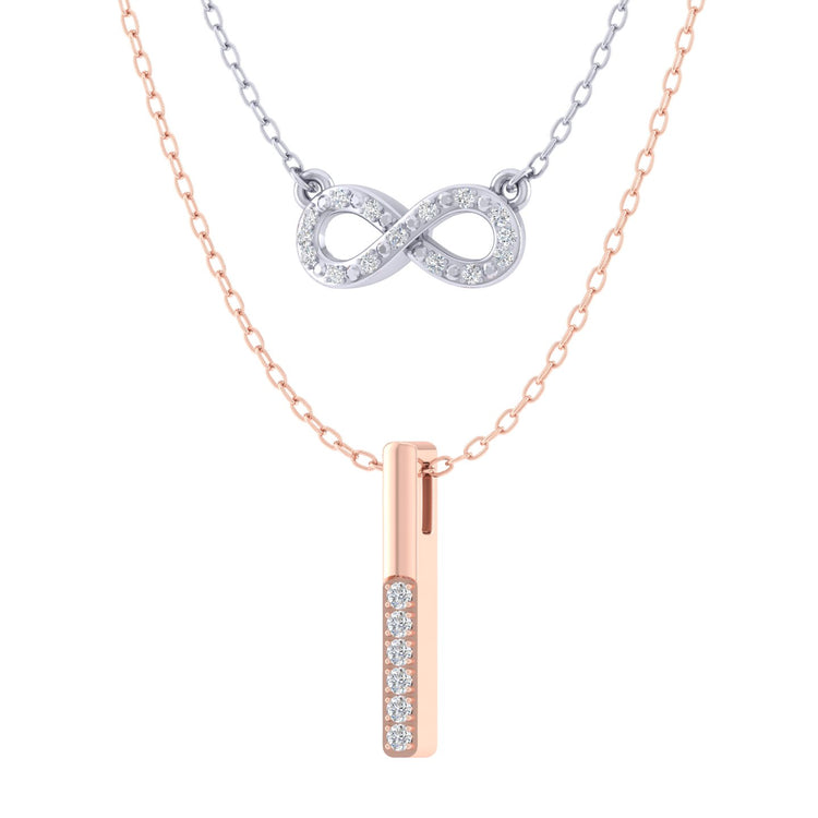 Infinity and Pillar Bar Layered 1/10 Cttw Natural Diamond Pendant Necklace set in 925 Sterling (Silver & Rose Gold)…