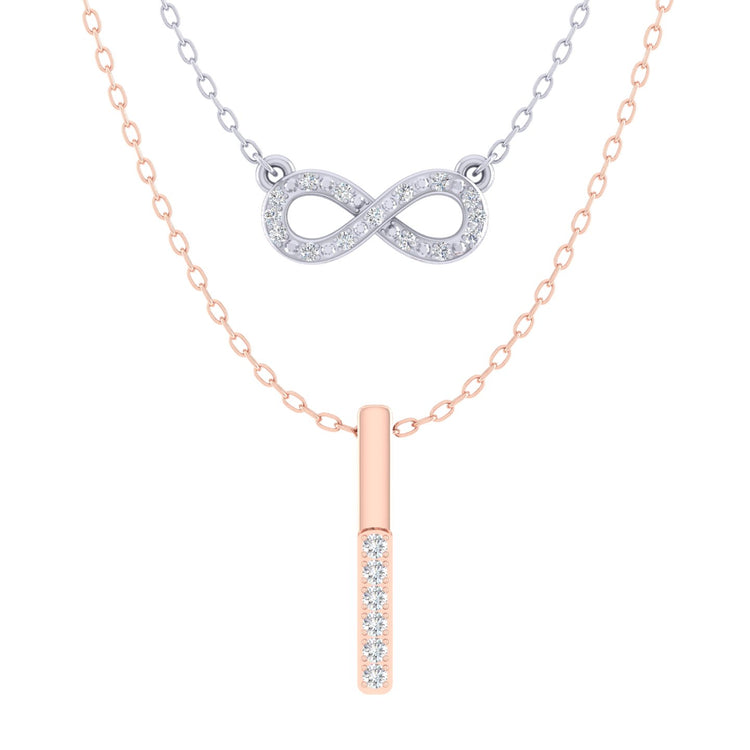 Infinity and Pillar Bar Layered 1/10 Cttw Natural Diamond Pendant Necklace set in 925 Sterling (Silver & Rose Gold)…