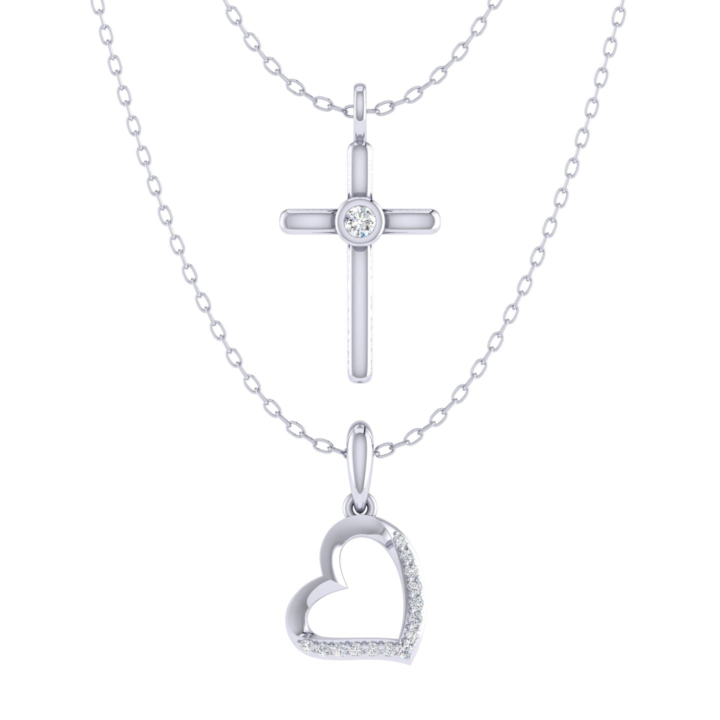 Open Heart and Celtic Cross Layered 1/10 Cttw Natural Diamond Pendant ...