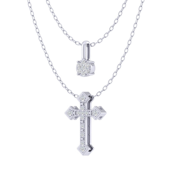 Cluster and Celtic Cross Layered 1/10 Cttw Natural Diamond Pendant Necklace set in 925 Sterling Silverβ¦