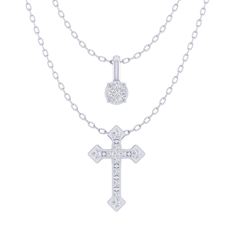 Cluster and Celtic Cross Layered 1/10 Cttw Natural Diamond Pendant Necklace set in 925 Sterling Silver…