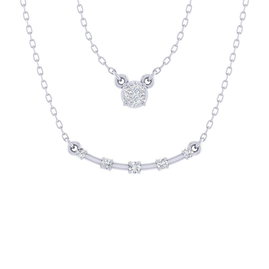 Cluster and Curved Bar Layered 1/10 Cttw Natural Diamond Pendant Necklace set in 925 Sterling Silver…