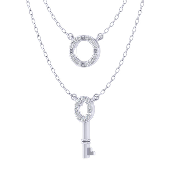 Circle and Key Layered 1/10 Cttw Natural Diamond Pendant Necklace set in 925 Sterling Silverβ¦