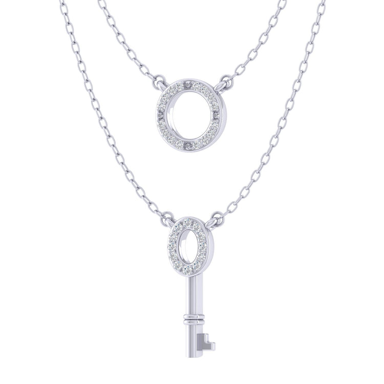 Circle and Key Layered 1/10 Cttw Natural Diamond Pendant Necklace set in 925 Sterling Silver…