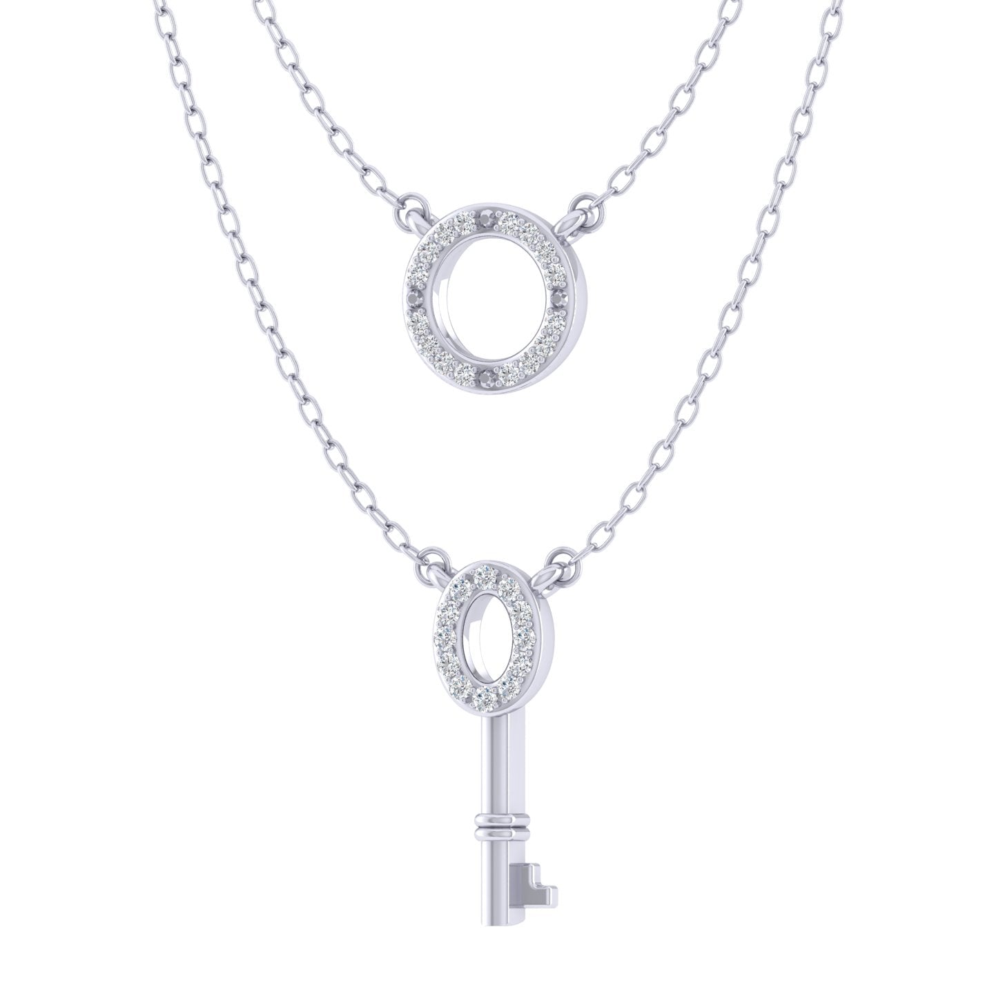 Brilliance Fine Jewelry Sterling Silver Heart and Key Pendant Set