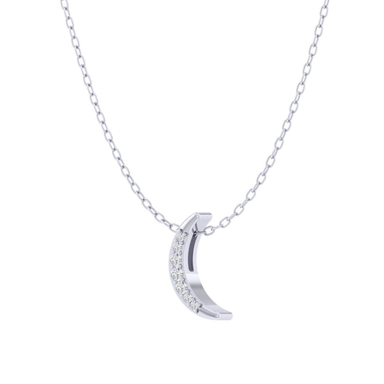 Moon 1/20 Cttw Natural Diamond Pendant Necklace set in 925 Sterling Silver