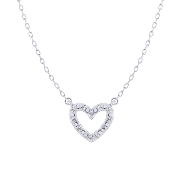 Love Heart 1/20 Cttw Natural Diamond Pendant Necklace set in 925 Sterling Silver