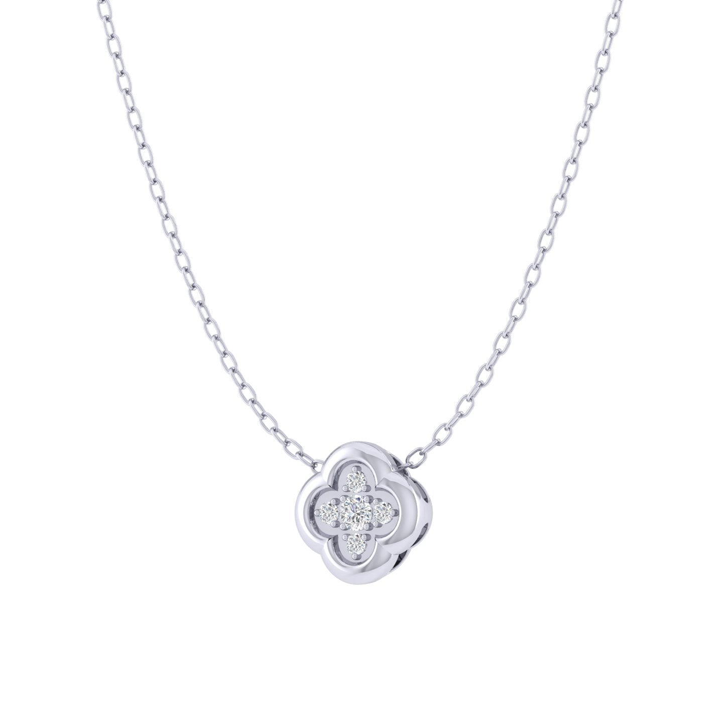 Clover 1/20 Cttw Natural Diamond Pendant Necklace set in 925 Sterling Silver fine jewelry