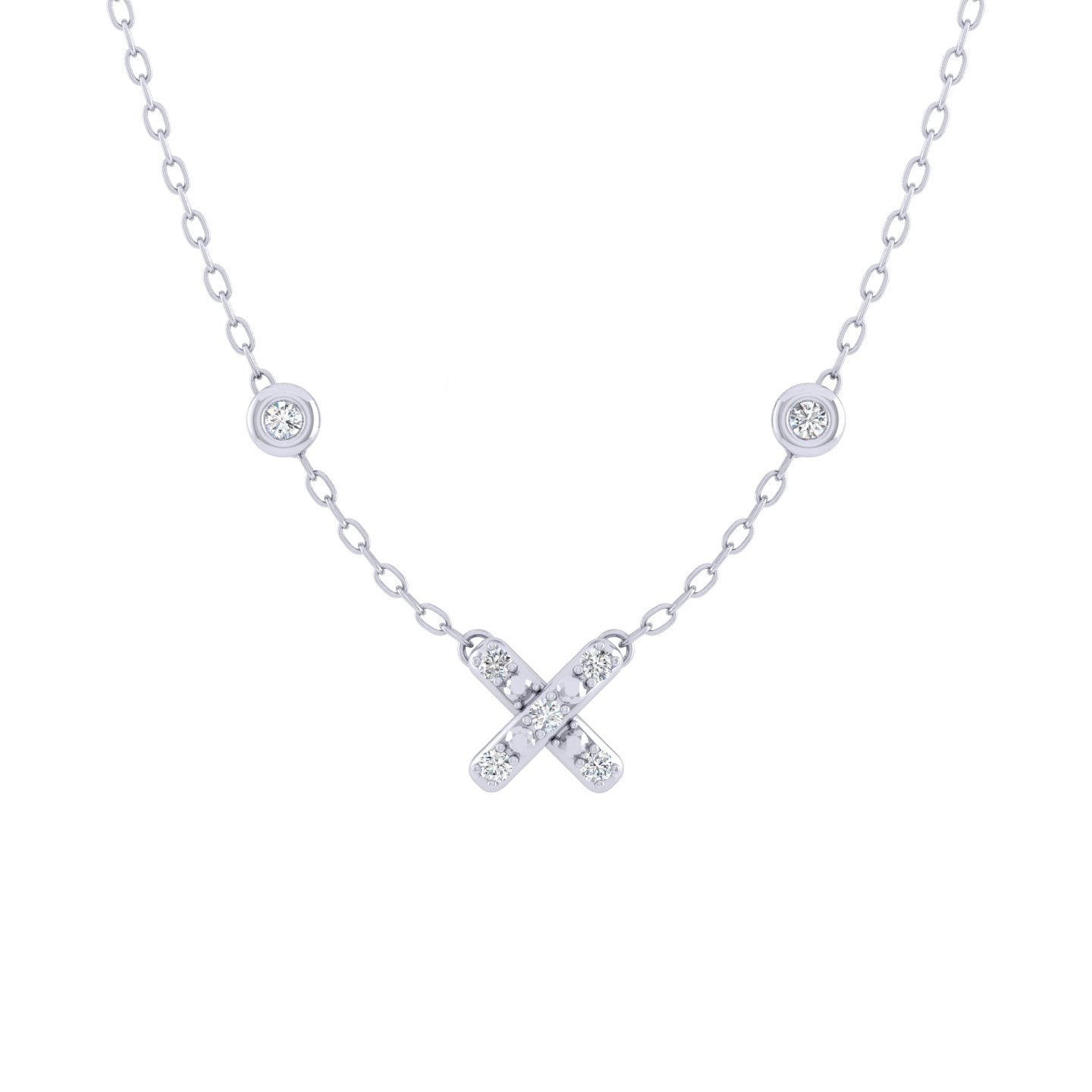 Letter X Initial 1/20 Cttw Natural Diamond Pendant Necklace set in 925 Sterling Silver