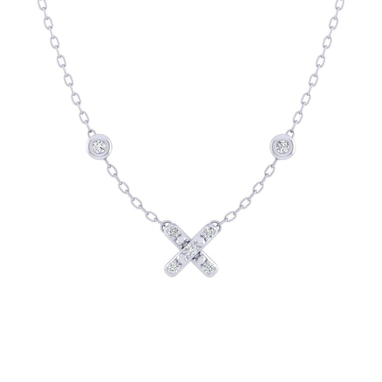 Letter X Initial 1/20 Cttw Natural Diamond Pendant Necklace set in 925 Sterling Silver