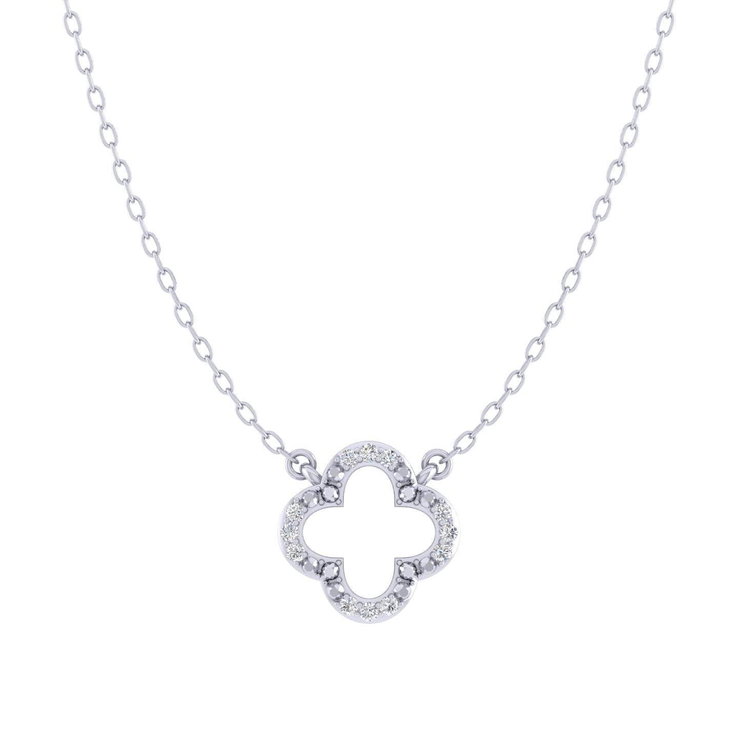Open Four Leaf Clover 1/20 Cttw Natural Diamond Pendant Necklace set in 925 Sterling Silver
