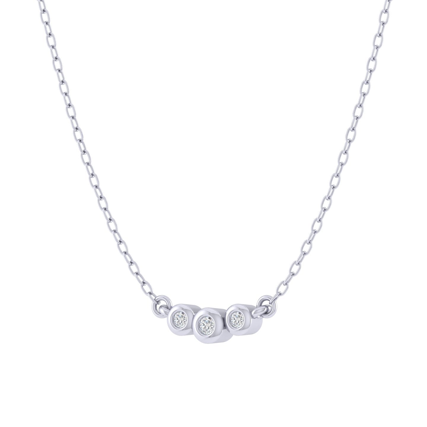 Three Stone 1/20 Cttw Natural Diamond Pendant Necklace set in 925 Sterling Silver