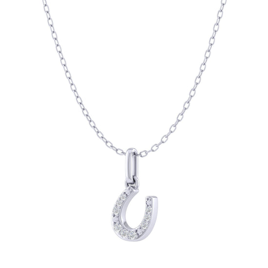 Floating Horseshoe 1/20 Cttw Natural Diamond Pendant Necklace set in 925 Sterling Silver