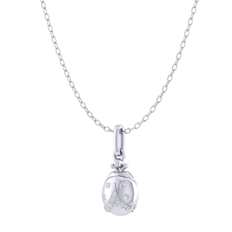 LadyBug 1/20 Cttw Natural Diamond Pendant Necklace set in 925 Sterling Silver