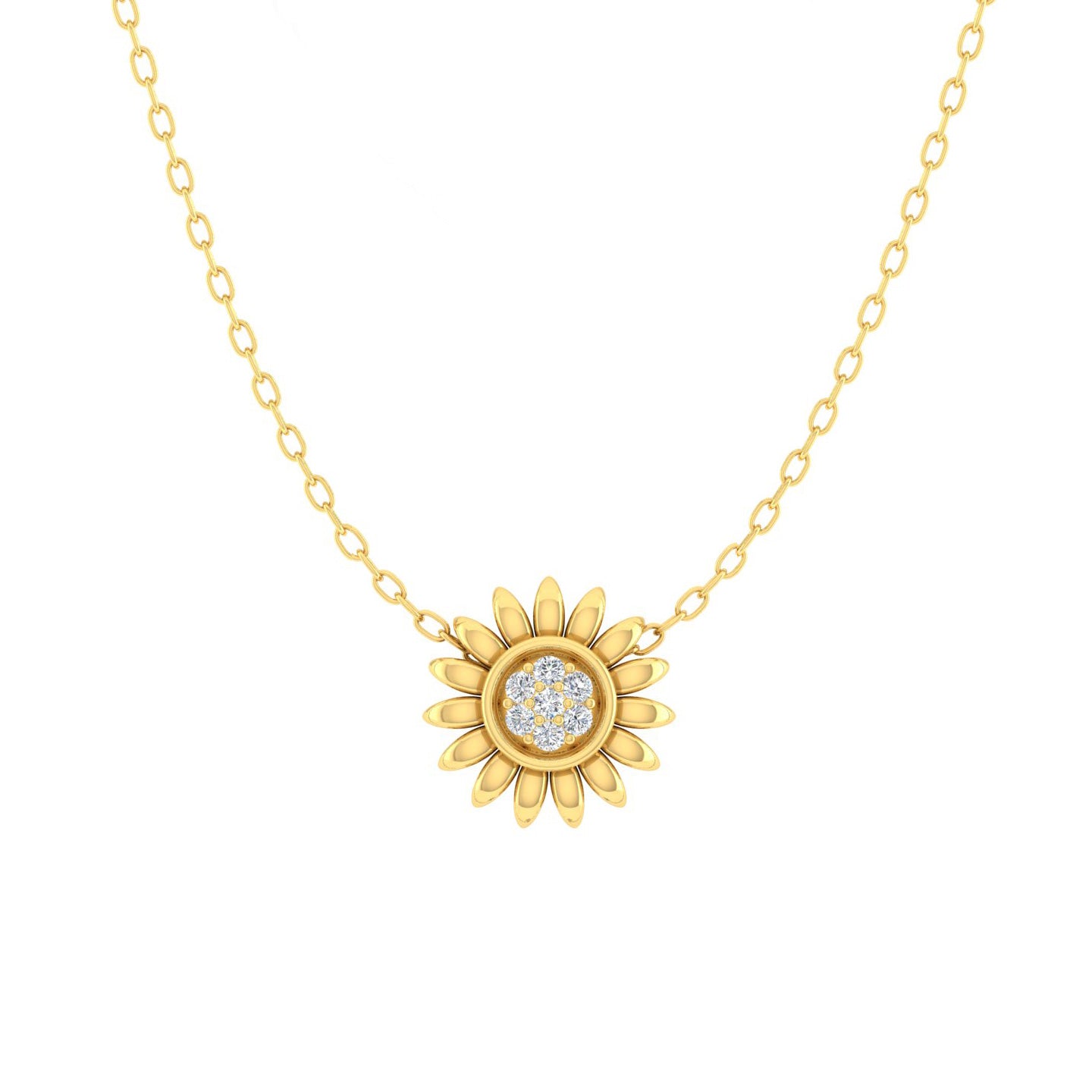 SunFlower 1/20 Cttw Natural Diamond Pendant Necklace set in 925 Sterling Silver (Yellow Gold) fine jewelry gift