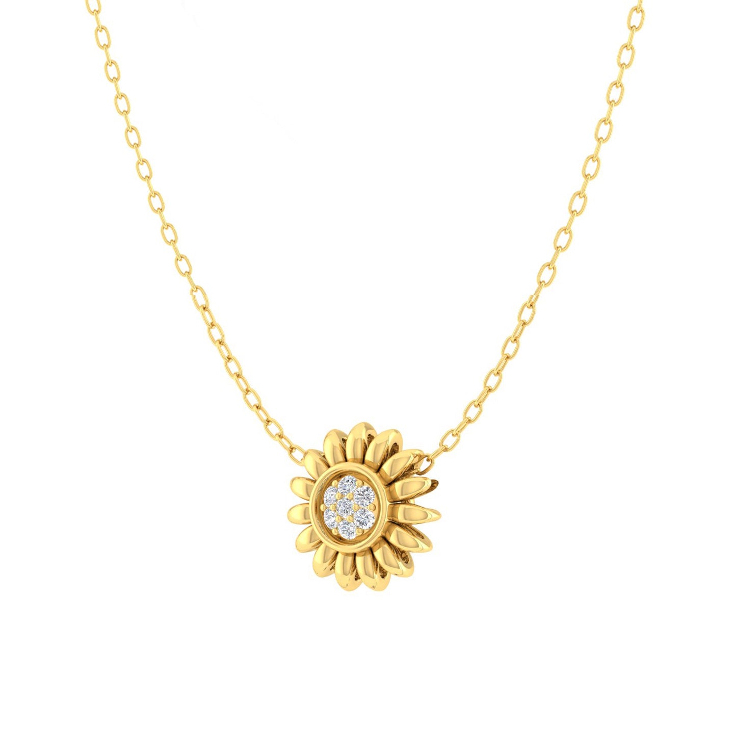 Sunflower Diamond Pendant 14K Yellow Gold Bridal Jewelry Nature Inspired  Pendant Anniversary Gift - Camellia Jewelry