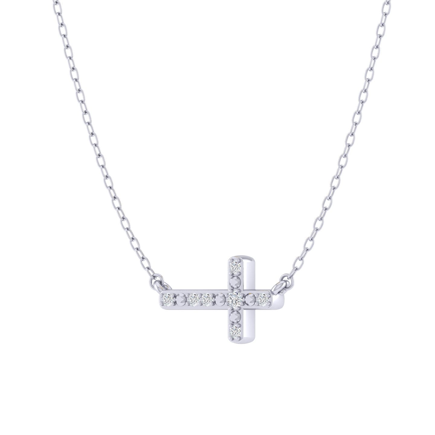 Sideways Cross 1/20 Cttw Natural Diamond Pendant Necklace set in 925 Sterling Silver
