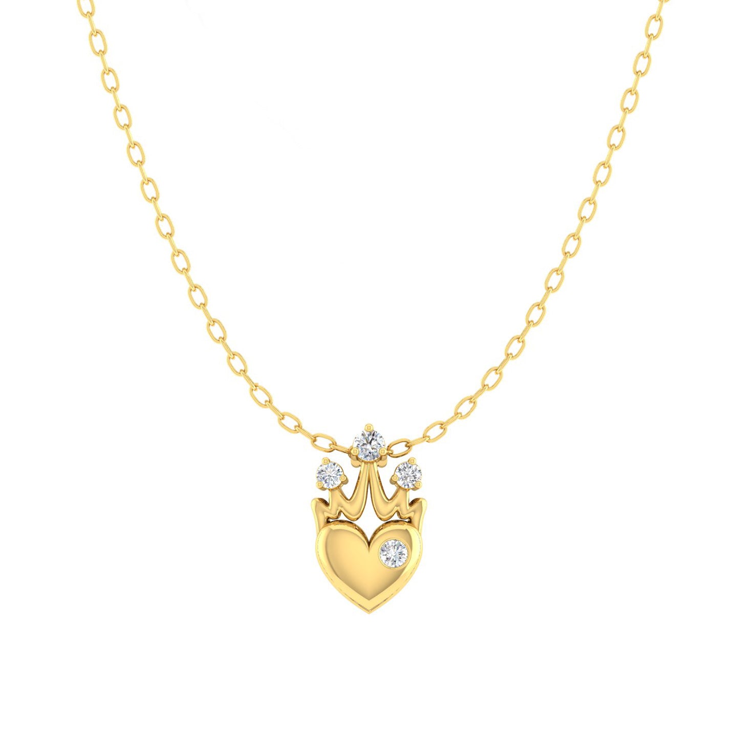 Crown Heart 1/20 Cttw Natural Diamond Pendant Necklace set in 925 Sterling Silver (Yellow Gold)
