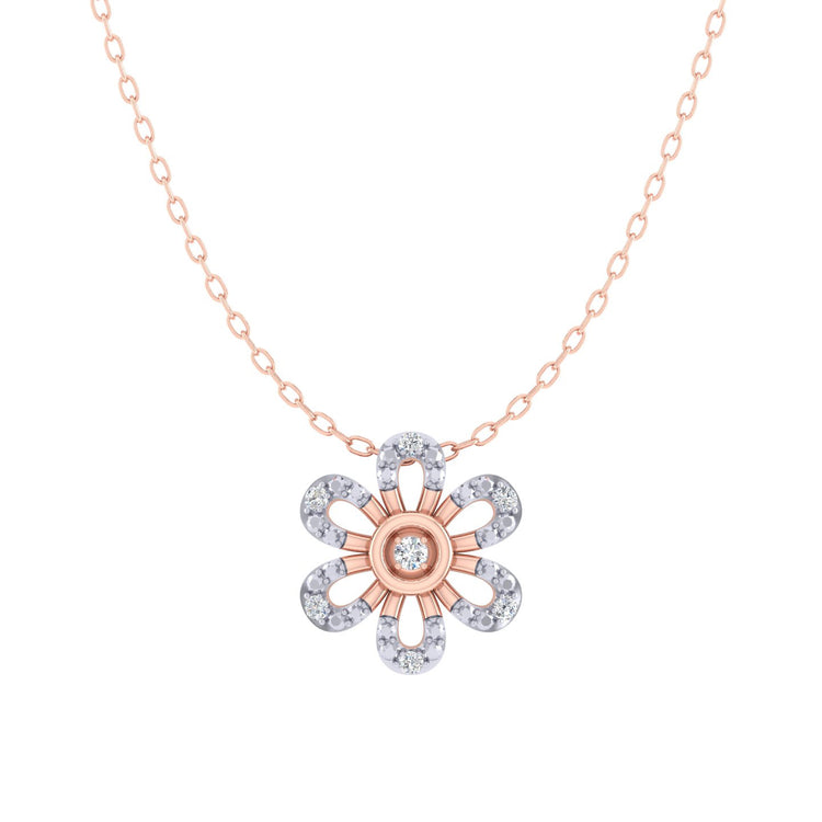 Tiny Daisy Flower 1/20 Cttw Natural Diamond Pendant Necklace set in 925 Sterling Silver (Rose Gold)