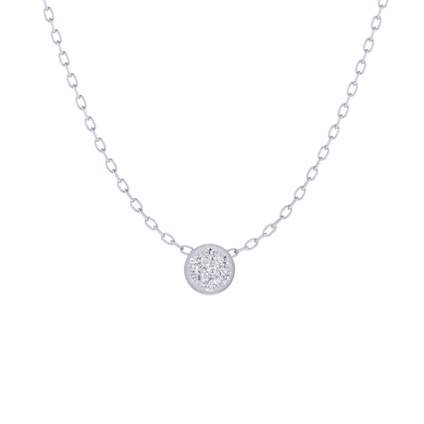 Round Floral Cluster 1/20 Cttw Natural Diamond Pendant Necklace set in 925 Sterling Silver