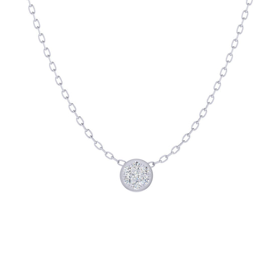 Round Floral Cluster 1/20 Cttw Natural Diamond Pendant Necklace set in 925 Sterling Silver