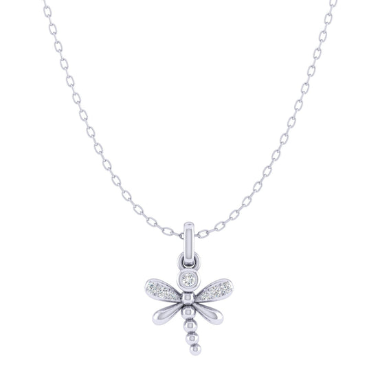 Dragonfly 1/20 Cttw Natural Diamond Pendant Necklace set in 925 Sterling Silver fine jewelry gift holiday valentine birthday