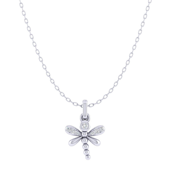 Dragonfly 1/20 Cttw Natural Diamond Pendant Necklace set in 925 Sterling Silver fine jewelry gift holiday valentine birthday 